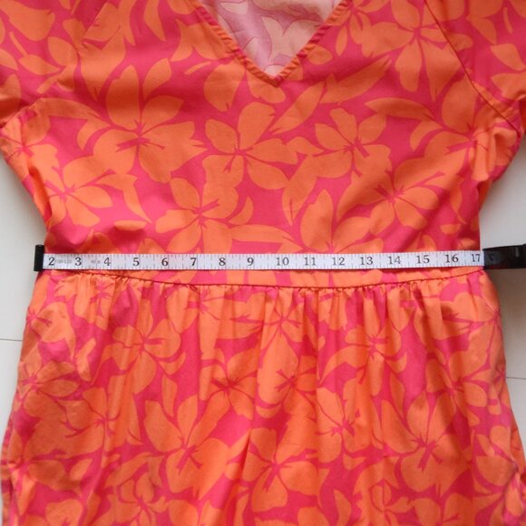 J.Crew Pink Orange Floral Print Cotton Midi Maxi Short Sleeve V-neck Dress 10 - Picture 11 of 14